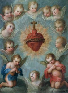 Sacred Heart of Jesus surrounded by angels by Jose de or Joseph Paez