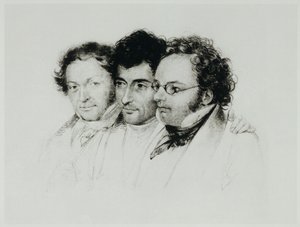 Johann Baptist Jenger, Anselm Huettenbrenner, and Franz Schubert by Josef Eduard Teltscher