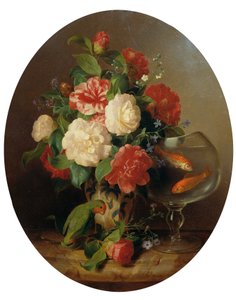 Flower Piece with Goldfish Bowl by Josef Lauer