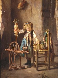 By the Spinning Wheel by Joseph Athanase Aufray