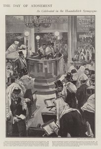 Celebrating the Jewish Day of Atonement in the Houndsditch Synagogue, London by Joseph (after) Finnemore