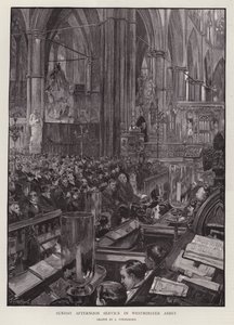 Sunday afternoon service in Westminster Abbey, London by Joseph (after) Finnemore