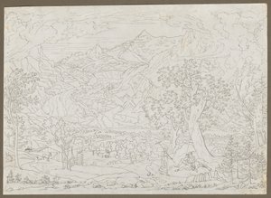 The Grindelwald Glacier with Hunter and Peasant Girl in Foreground by Joseph Anton Koch