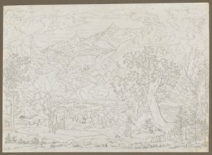 The Grindelwald Glacier with Hunter and Peasant Girl in Foreground, ca. 1823 by Joseph Anton Koch