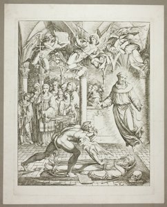 The Struggle Between the Devil and St Francis of Assisi for the Soul of Guido da Montefeltro, plate three from Depictions from Dante