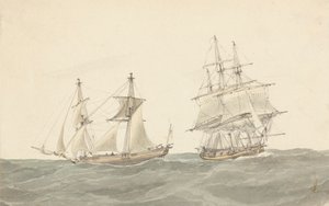 Barquentine and Frigate in Heavy Seas by Joseph Cartwright