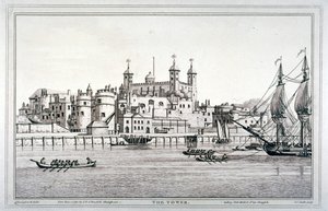 South view of the Tower of London with boats on the River Thames, 1795