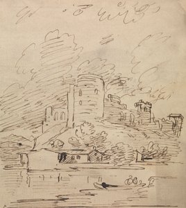 Castle with a Round Tower Above a River