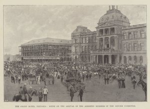 The Grand Hotel, Pretoria, Scene on the Arrival of the Arrested Members of the Reform Committee by Joseph Holland Tringham
