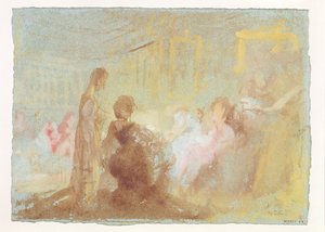 Interior at Petworth House with people in conversation, 1830