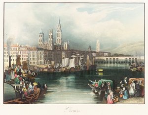 Rouen (France). Lithography by Joseph Mallord William Turner (1775-1851) by Joseph Mallord William Turner