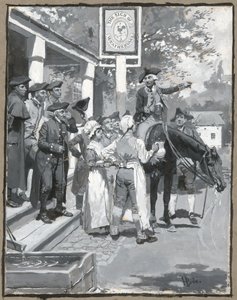 He Stops at the Sign of the Weathervane, drawing of the illustration for the poem 