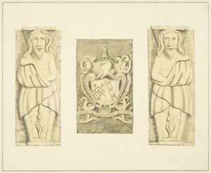 2 Figures and Coat-of-Arms from Gateway at Black Castle, Brislington by Joseph Manning