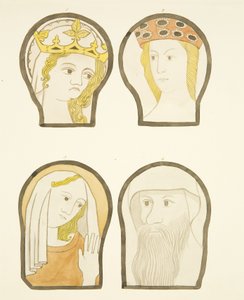 Four Heads in Stained Glass Windows South of Choir in Bristol Cathedral by Joseph Manning