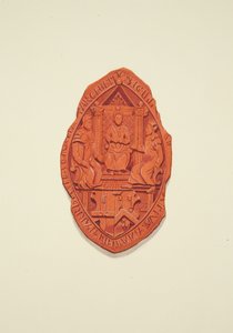 Front of the Seal of Matthew Parker, Archbishop of Canterbury, to Will of Thomas Alyce, Merchant