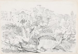 A Waterfall near a Hilltown in Italy by Joseph Marie Vien