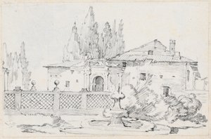 House and Trees across a Garden Wall