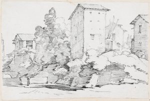 Italian Farm Buildings by a Stream