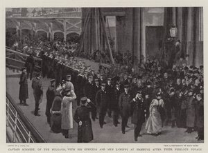 Captain Schmidt, of the Bulgaria, with His Officers and Men Landing at Hamburg After Their Perilous Voyage