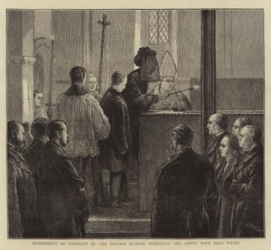 Entombment of Napoleon III, the Empress Eugenie sprinkling the Coffin with Holy Water