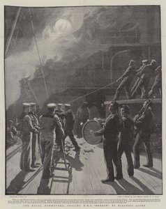 The Naval Manoeuvres, coaling HMS Benbow by Electric Light by Joseph Nash
