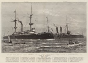 The New Ironclads, HMS Royal Sovereign and HMS Royal Arthur Launched at Portsmouth by HM the Queen