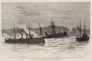 The Sinking of the Rebel Ship Blanco Encalada by the Government Torpedo-Catchers Almirante Lynch and Almirante Condell, in Caldera Harbour by Joseph Nash