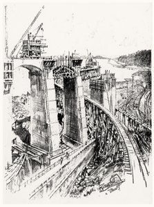Approaches to the Gatun Lock, plate VI from The Panama Canal by Joseph Pennell, 1912 by Joseph Pennell