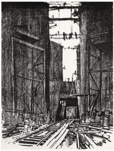 At the Bottom of the Gatun Lock, plate IV from The Panama Canal by Joseph Pennell, 1912