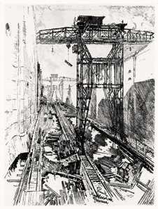 Cranes at the Miraflores Lock, plate XXII from The Panama Canal by Joseph Pennell