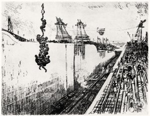 Dinner Time at Gatun, plate III from The Panama Canal by Joseph Pennell, 1912 by Joseph Pennell
