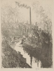 English War Work: The Great Chimney, The Motor Park by Joseph Pennell