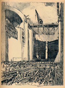 Laying The Floor of Pedro Miguel Lock, 1912 by Joseph Pennell