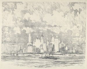 New York From Ellis Island, 1910 by Joseph Pennell