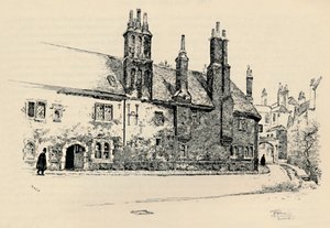 Old Charterhouse: Exterior Façade of Washhouse Court, with the Inner Gateway by Joseph Pennell