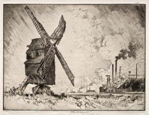 Old and New Mills, Valenciennes, France by Joseph Pennell