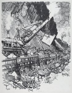 Steam Shovel in the Cut at Bas Obispo by Joseph Pennell