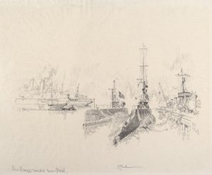 Submarines in Port by Joseph Pennell