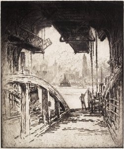 The Ferry House; The Cortland Street Ferry from the Jersey City Side by Joseph Pennell