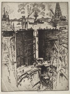 The Guard Gate, Gatun Lock, Panama by Joseph Pennell
