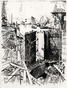 The Guard Gate at Gatun, Plate V from The Panama Canal by Joseph Pennell, 1912