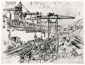 The Walls of Miraflores Lock, plate XXIII from The Panama Canal by Joseph Pennell by Joseph Pennell
