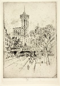 Times Building and 42nd Street by Joseph Pennell