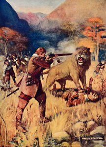 A Large Lion Sprung upon One of the Men by Joseph Ratcliffe Skelton