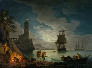 A Harbor in Moonlight by Claude Joseph Vernet