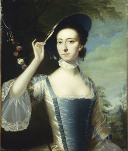 Portrait of a Lady by a Garland of Flowers, in a Landscape