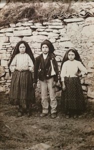 Sanctuary of Fatima. Lucia dos Santos and her cousins Francisco and Jacinta Marto. Our Lady of Fatima. Portugal. by Joshua Benoliel