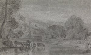 Landscape with Cattle Watering by Joshua Cristall
