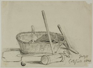 Wicker Basket, Mallet, Shovel, Pick