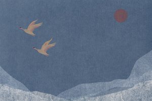 Cranes Over Snowy Peaks